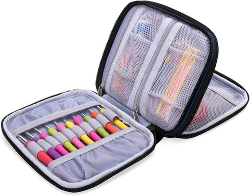 Damero Crochet Hook Case, Travel Storage Bag for Various Crochet Needles and Accessories, Lightweight and Compact, Easy to Carry, Medium, Blue Dot...