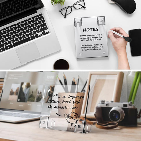 Clear Acrylic White Board 8x6 Inches, Frameless Desktop Dry Erase Board with Flexible Magnetic Stand and Markers, Mini Whiteboard Desk Accessories...