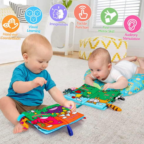 2 PCS High Contrast Crinkle Baby Books 0-6 Months Interactive Sensory Baby Toys 9-12 Month Montessori Activities Touch Feel Infant Book 0-3-6 Mont...