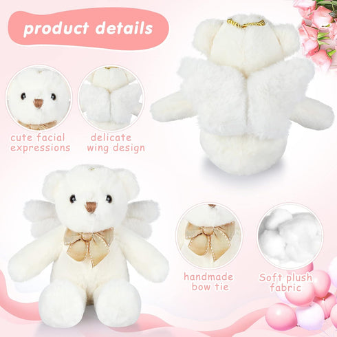 Angel Bear Plush Stuffed Animal with Wings White Bear Dolls for Boys Girls Birthday Gift (Ribbon Bow, 10 Inch)...