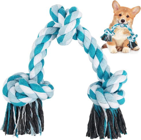 Dog Rope Toys, 3 Knots Chew Rope Toy for Medium and Small Dogs, Natural Cotton Dog Pull Rope for Tug of War and Teeth Cleaning (Blue)...