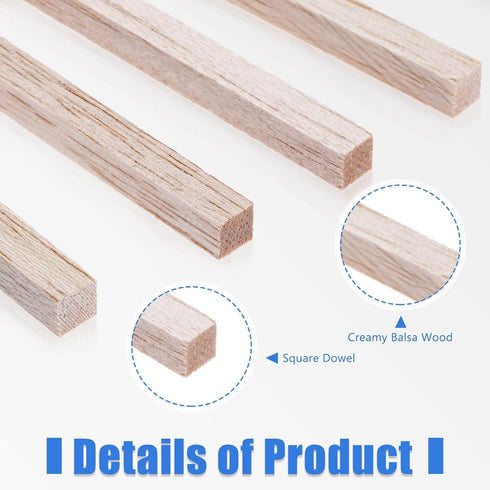 Balsa Wood Sticks 1/8 x 1/8 x 12 Inch Hardwood Square Dowels Unfinished Wooden Strips for DIY Molding Crafts Projects Making (150 Pieces)...