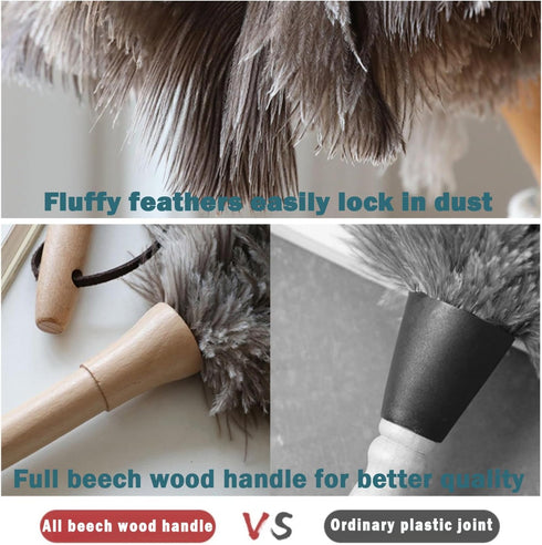 Feather Duster, Feather Dusters for Cleaning Ddzmz Fluffy Natural Genuine Ostrich Feathers with Wooden Handle Reusable Handheld Ostrich Feather Du...