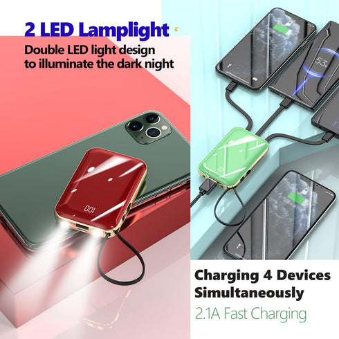 Portable Charger 10000 mAh Power Bank Mini LED Mirror Display Screen Excellent Touch Slim Portable Phone Charger for iPhone 15/14/13/Pro Samsung G...