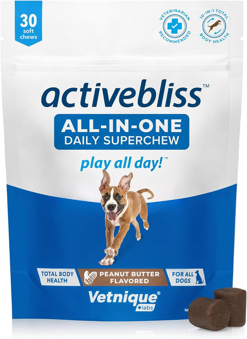 Vetnique Activebliss Dog Multivitamin - Daily Treat with Glucosamine, Omega 3, Digestive Enzymes & Probiotics for Joint, Digestive, & Immune Suppo...