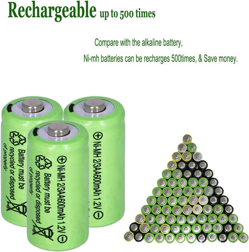 10 Packs 2/3AA Size Rechargeable Batteries 600mah 1.2V Ni-MH for Flame Solar Lights,Fairy Lights,Solar Yard Lights,Solar Lights(They are not AA St...