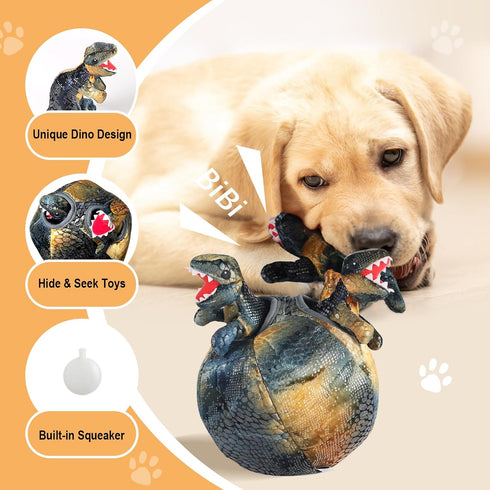 vocheer Squeaky Dog Toy, Dinosaur Hide and Seek Dog Toy Puzzle Interactive Pet Toy for Medium/Small Dogs, Random Color...