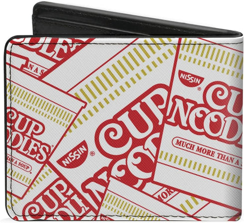 Buckle-Down Men's Foods Wallet, Bifold, Nissin Noodles Cups Stacked White Red Dark Yellow, Vegan Leather, 4.0" x 3.5"...