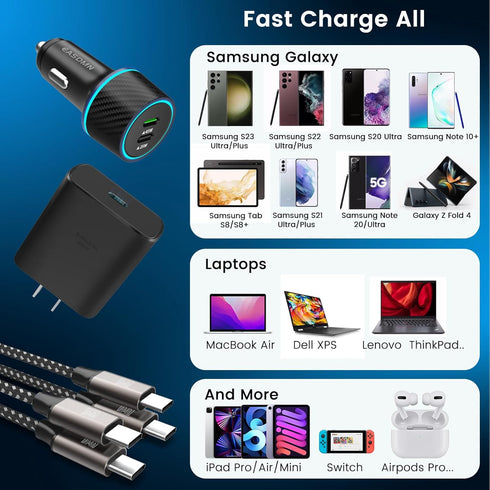 45W USB-C Charger, 2-Pack 45 Watt Samsung Super Fast Charger Type C PPS Wall/Car Charger for Samsung Galaxy S24 Ultra/S24+/S23 Ultra/S23+/S23/S22 ...