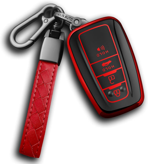 Sindeda Compatible With Toyota Key fob Cover with Leather Keychain,Soft TPU Full Cover Protection,Key fob case for RAV4 Camry Avalon Corolla Highl...