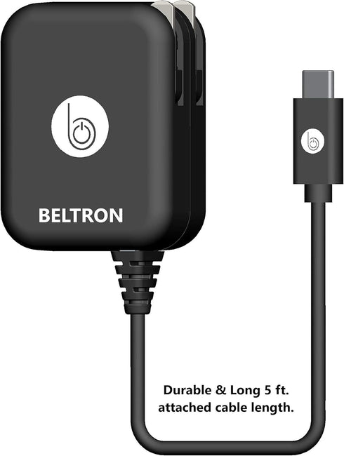 BELTRON Turbo Fast Type-C USB Wall Charger 5V / 3 AMP 45W with Built-in Cable, Compatible with iPhone 15 Series, Galaxy S24 Series, Z Flip5, Z Fol...