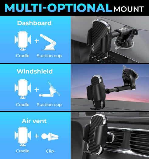 Bestrix Phone Mount for Car – Holder Mount, Dashboard, Windshield, and Air Vent– All Cars, Installs in Minutes Holds Phones up to 6.7”– Dashboard....