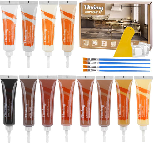 Wood Furniture Repair Kit, 12 Colors of Filler for Repairing Scratches, Cracks, Holes and Fading on Wooden Doors, Floors, Tables and Cabinets...