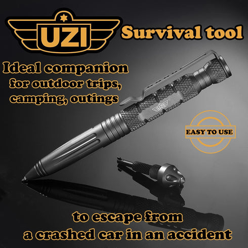 UZI Tactical Pen with CuffKey in The Cap, Refillable Ultra Durable Aircraft Aluminum (UZI-TACPEN6-GM) Ballpoint Pen Writing Tactical Pen Survivor ...