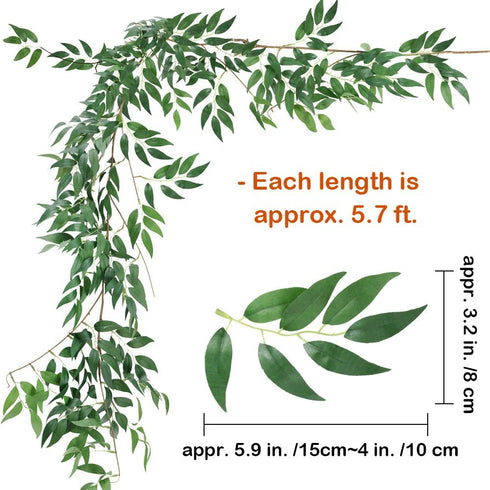 Supla 2 Pack 11.4' Silk Hanging Willow Jungle Leaves Greenery Vines Garland Fake Willow Twigs String in Green for Indoor Outdoor Wedding Decor Jun...