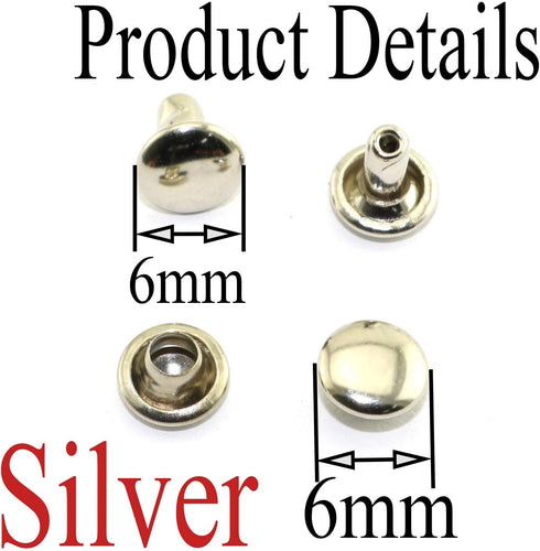 120pcs 6x6mm Silver Double Cap Rapid Rivets Round Head Decorative Rivets DIY Leather Craft Studs 1/4 inch...