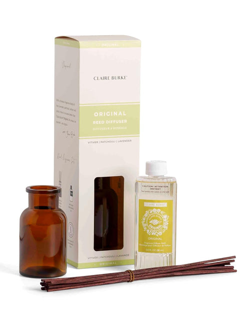 Claire Burke Original Reed Diffuser Oil Starter Kit with Amber Glass Vessel and Rattan Reeds for Home...