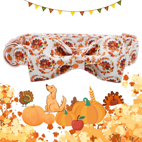 Dog Collar - Thanksgiving Turkey Dog Collar Gift Soft Bow Collar Adjustable Metal Buckle Dog Collar for Medium Dogs...