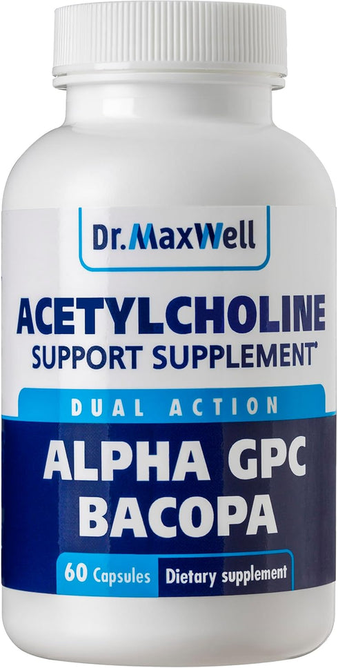 Acetylcholine, Alpha GPC Choline 600mg + Bacopa, Better Than Each Alone. More Reliable Acetylcholine (Supports Memory & Learning) Supplement, 60 C...