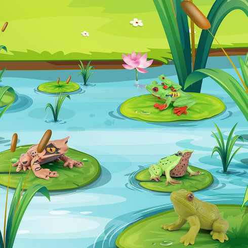 Wildlife Animal Frog Model Playsets 4 PCS Red Eye Tree Frog Triangular Leaf Frog Figures Figurine Family Party Favors Supplies Cake Toppers Set To...