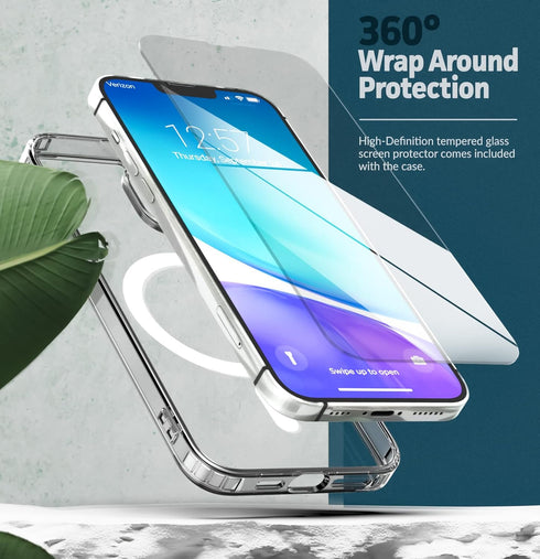 ENCASED Mag Case for iPhone 14 Pro Max - Clear Back Protective Cover - Compatible with MagSafe (2022 iPhone 14promax 6.7") includes Tempered Glass...