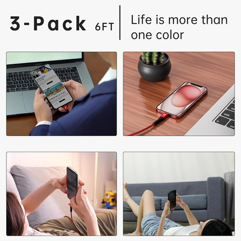 USB C Cable 3Pack 6FT, 3A/60W USB A to USB C Cable Fast Charging, Durable Nylon Braided Type C Charger Compatible with Galaxy S22 Ultra, Note 20/1...