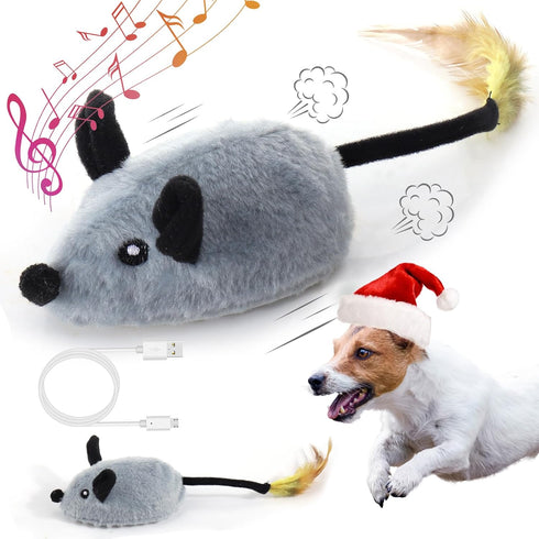 Mity rain Interactive Dog Toys, Fake Mouse Moving Dog Toy with Automatic Sensor, Dog Mouse Toy with Realistic Sound & Extended Tail, Automatic Dog...