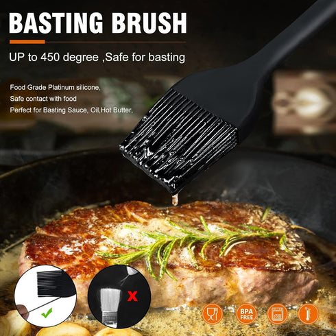 Walfos 3 Size Basting Brush, High Heat Resistant Silicone Pastry Brushes for Barbecue, Baking, Kitchen Cooking, Desserts- Strong Stainless Steel C...