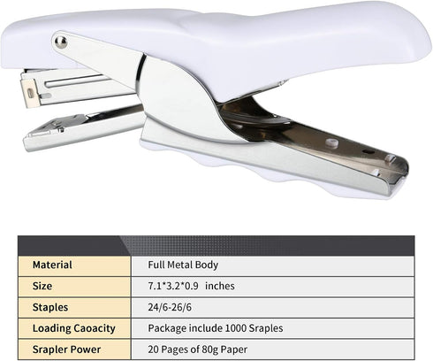 Stapler with 1000 Staples-Plier Stapler Save 60% Power,Good for Stapling at Home School or Warehouse (white)...