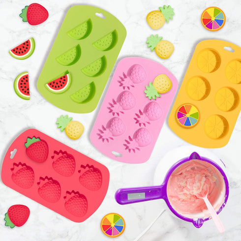 Whaline 4 Pack Fruit Shaped Silicone Mold Pineapple Lemon Watermelon Strawberry Chocolate Candy Baking Mould 3D Summer Fruit Ice Mold for DIY Jell...