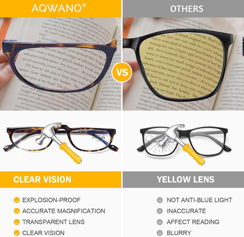 AQWANO 4 Pairs Half Moon Reading Glasses Blue Light Blocking, Computer Readers for Women Men Anti Glare Filter UV Ray Filter Full Frame Eyeglasses...