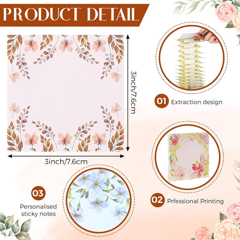 Clabby 15 Pads Pop up Sticky Notes 3 x 3 Inch Floral Sticky Notes Refills Cute Sticky Pads Pop up Note Pads Flower Self Sticky Notes Memo Notes fo...