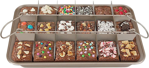 Brownie Pan with Dividers, Non-Stick Backing Pan, Brownie Pan, Lasagna Pan, Brownie Trays,18 Pre-slice Brownie Pan All Edges, Muffin and Cupcake P...