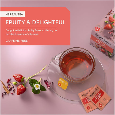 Wissotzky Strawberry Burst Herbal Tea, 20 Tea Bags | Fruity Blend | Caffeine Free Tea | Antioxidant Rich...