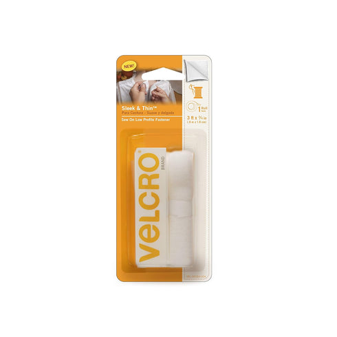 VELCRO Brand Sleek and Thin for Fabrics | 3ft x 3/4in Tape, White | Soft on Skin Ultra Light with Sewing Lane Technology,...