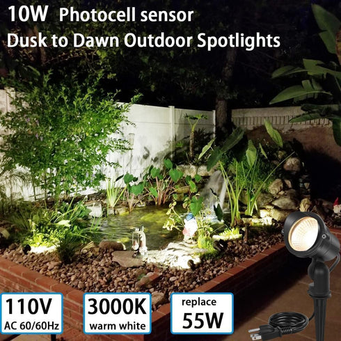 10W Dusk to Dawn Outdoor LED Spotlight Plug in with Photocell Sensor for House Flag Yard Tree Garden, 3000K 1000LM Warm White 120V Landscape Light...