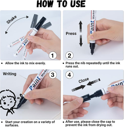 Blcak Paint Pens Permanent Paint Markers - 4 Pack Black Oil Based Markers, Medium Tip(2-3mm), Waterproof Marker set for Wood, Metal, Fabric, Plast...