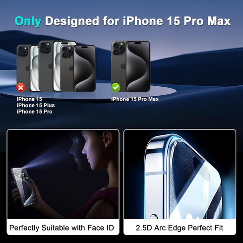 3 Pack Screen Protector for iPhone 15 Pro Max & 3 Pack Camera Lens Protector, 9H Hardness HD Clear Tempered Glass Screen Protector for iPhone 15 P...