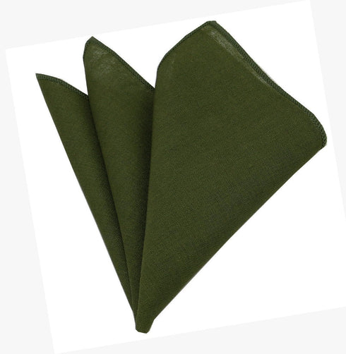 Mens Solid Linen Tie Set : Slim Necktie with Matching Pocket Square (Olive Green)...