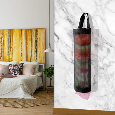 Hanging Folding Mesh Garbage Bag Organizer Trash Bags Holder Recycling Containers Plastic Waste Bag Storage for Kitchen With Adhesive wall hooks (...