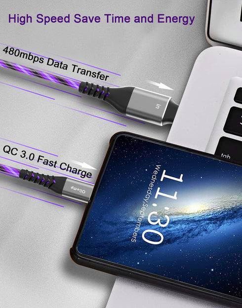 USB C to USB C Fast Charging Cable 6ft 60W 3A USB Type C Charger Led Light up Charger Compatible with Samsung Galaxy S23/S22/S21/S20 /S10/S9/S8/No...