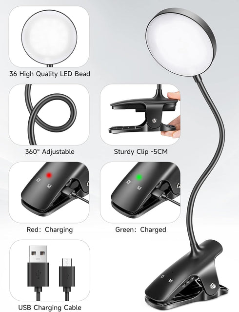 Mubarek Reading Lamp 400LM 36 LED Reading Light, USB Rechargeable Battery Operated Table Lamp, 5 Levels Brightness LED Desk Lamp,5Color Touch Cont...