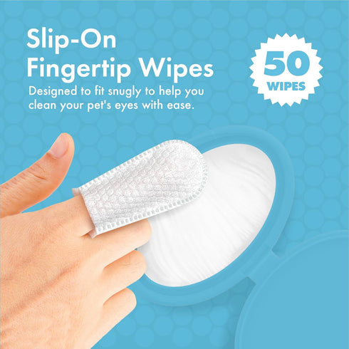 Petkin Fingertip Eye Wipes for Dogs and Cats, 50 Finger Wipes - Slip-On, Snug Fit, Micro-Bristle Fabric - Cleans Eye Area, Dirt and Tear Stains - ...