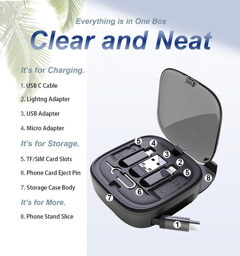 Multi Charging Cable Storage Box 2Pack, 3FT 60W Retractable USB C Cable, USB C Adapter Kit for USB A, Micro and Lightning Ports. Perfect for Trave...