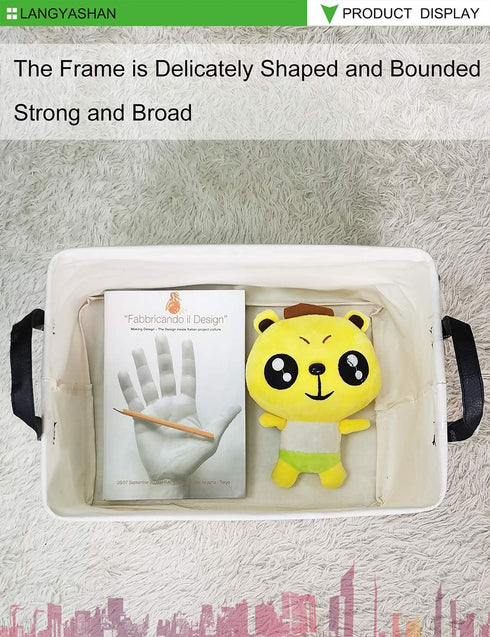 LANGYASHAN Rectangular Storage Bin Collapse Canvas Fabric Cartoon Storage Basket with Handles for Organizing Home Kitchen Boys and Girls Toys Offi...