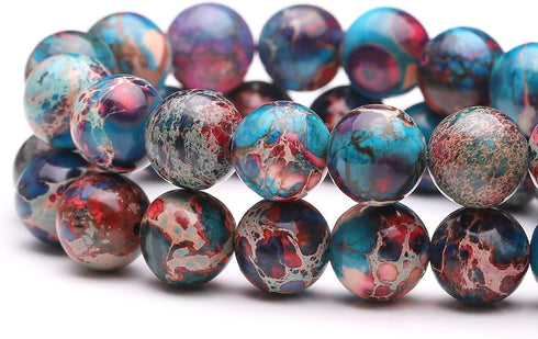 Youngbling Natural Gemstone Beads for Jewelry Making,8mm Blue Imperial Jasper Polished Round Smooth Stone Boho Beads,Genuine Real Stone Beads for ...