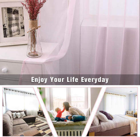 KEQIAOSUOCAI 2 Pieces Baby Pink Girls Room Sheer Curtains for Nursery Kids Rod Pocket Sheer Voile Panels Drapes for Wedding Party Bedroom Living R...