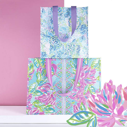 Lilly Pulitzer Purple/Blue Market Shopper Bag, Reusable Grocery Tote with Comfortable Shoulder Straps, Shell of a Party...