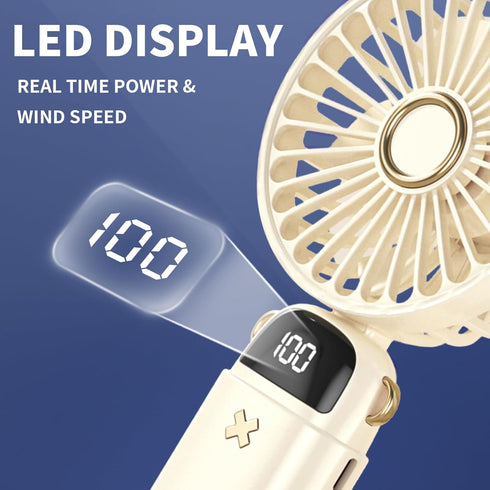 Portable Fan, Mini Handheld Personal Fan 4000mAh Rechargeable Battery Operated Desk Fan with Base, LED Display,5 Speeds Cooling Fan for Travel Cam...