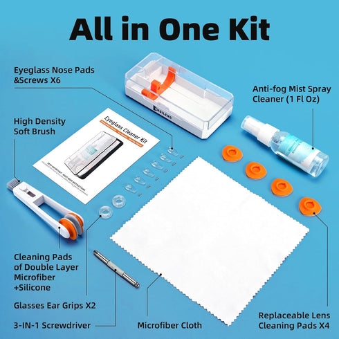 Glasses Cleaning Kit Eyeglass Cleaner - Portable Glasses Cleaner Tool with Lens Cleaners Spray (Anti Fog), Glasses Repair Kit with Screws, Travel ...